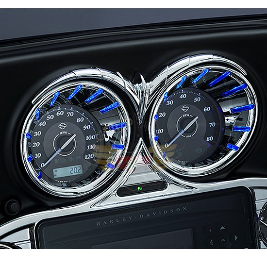 CHROME L.E.D. SPEEDO/TACH BEZELS  BLUE 7289