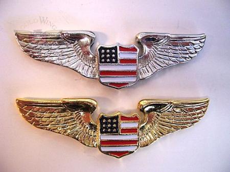Chrome Wing  w/USA Shield 3"x1"