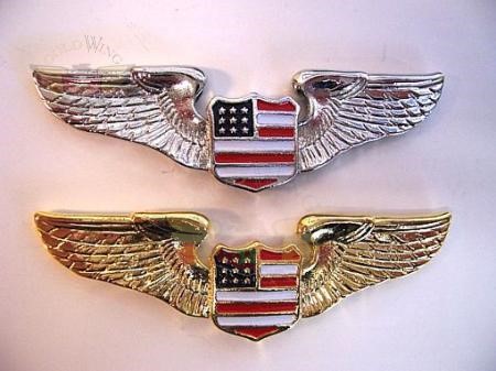 Chrome Wing  w/USA Shield 3"x1"