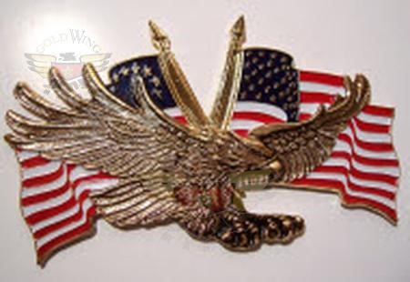 Gold Flying Eagle w/USA Flag 3"x1 3/4"